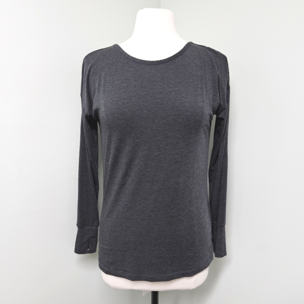 Peach Open Back Longsleeve Top Yoga Charcoal Gray Athletic XS